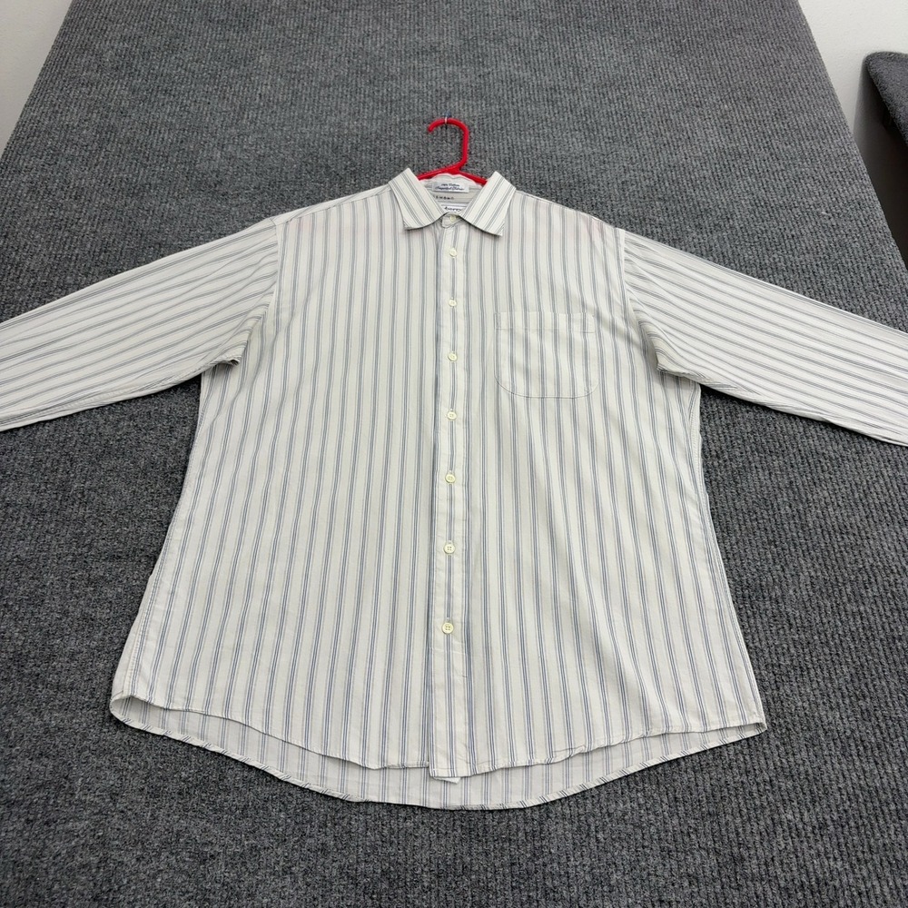 Vintage Burberrys Button Down Mens 16 White Blue Cotton Striped Classic Luxury